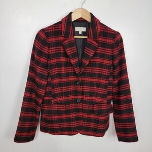 Talbots Red‎ Black Plaid Blazer Jacket Womens 6 Holiday Festival Office Career